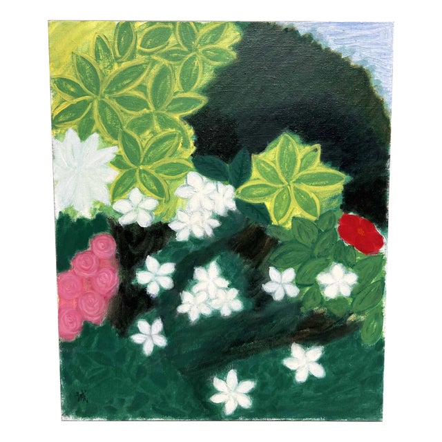 Makoto Igarashi, White and Red Flowers, 1980s, Oil on Canvas For Sale