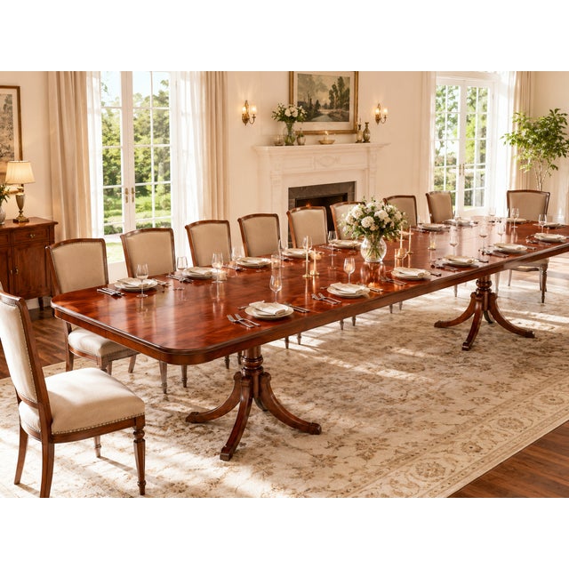 Wood Vintage Drexel Mahogany Extendable Double-Pedestal Dining Table With 3 Leaves For Sale - Image 7 of 9