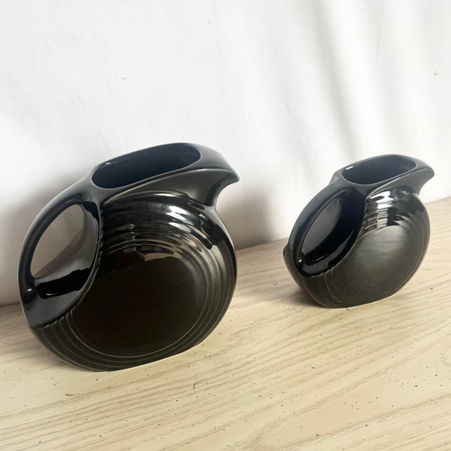 Ceramic Vintage Art Deco Fiesta Ware Disk Pitchers - Set of 2 For Sale - Image 7 of 11