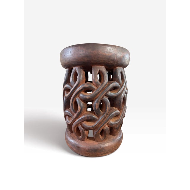 1980s Vintage Tribal Nobility Bamileke Spiral Stool/ Side Table Cameroon 16" H For Sale - Image 5 of 10