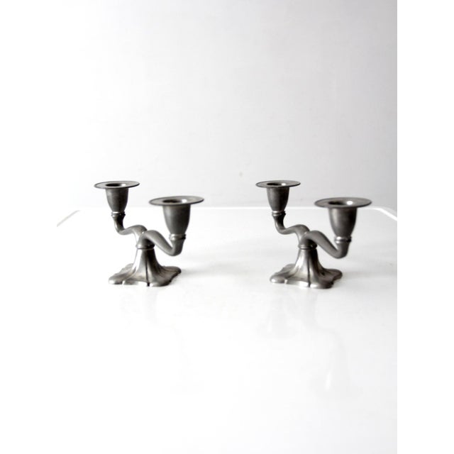 Antique Art Nouveau Double Candlestick Holders Pair For Sale - Image 6 of 11