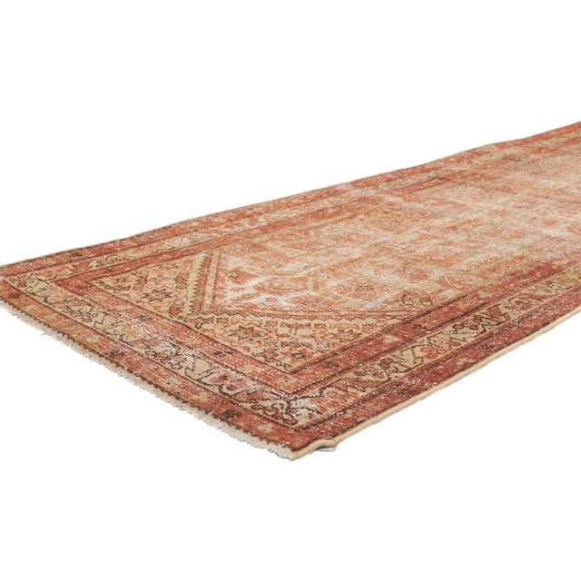 53736 Antique-Worn Persian Malayer Rug, 03'04 x 12'09. Weathered finesse meets rustic sensibility in this hand knotted...