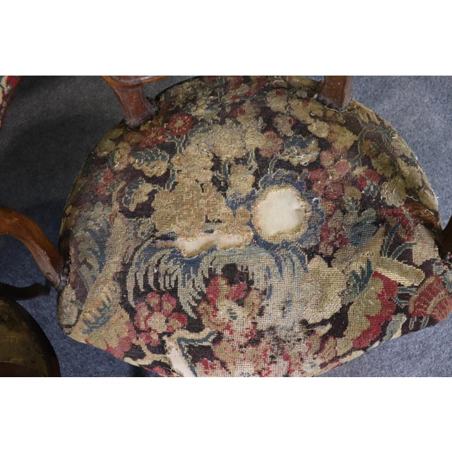 Wood Set 4 Antique Fantastic Louis XV Style Needle Point Side Chairs For Sale - Image 7 of 16