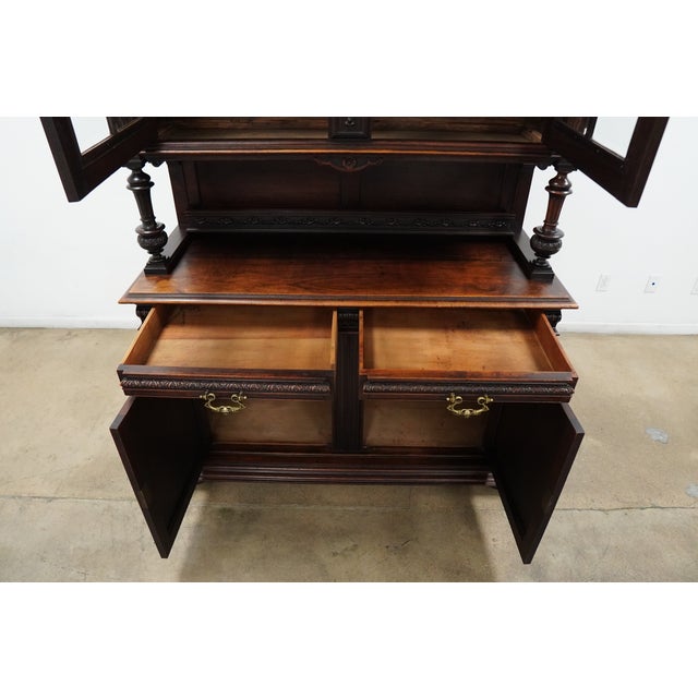 Vintage Gothic Revival Style Walnut Hutch Cabinet For Sale - Image 16 of 17
