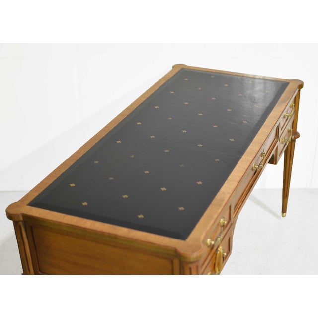 1970s Louis Style Black Leather Top Writing Desk or Vanity For Sale - Image 12 of 14