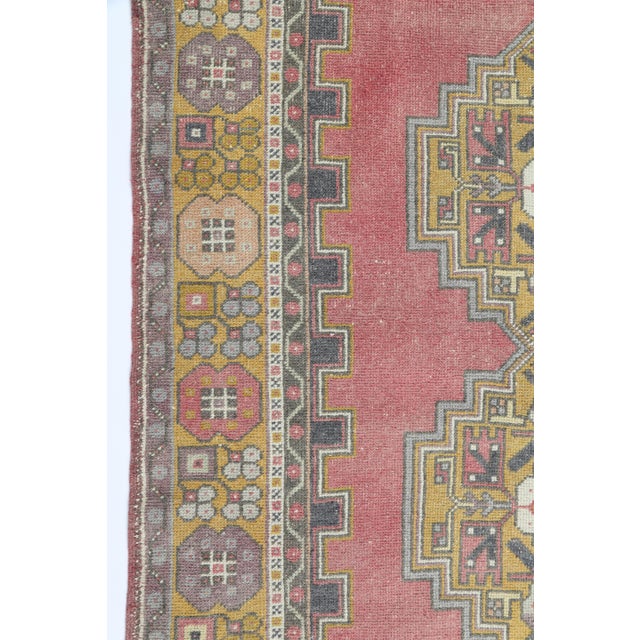 Mustard Vintage Anatolian Rug With Tribal Floral Motifs - Bold Geometric Turkish Rug in Earthy Tones -3' 11'' X 7' 7'' For Sale - Image 8 of 10