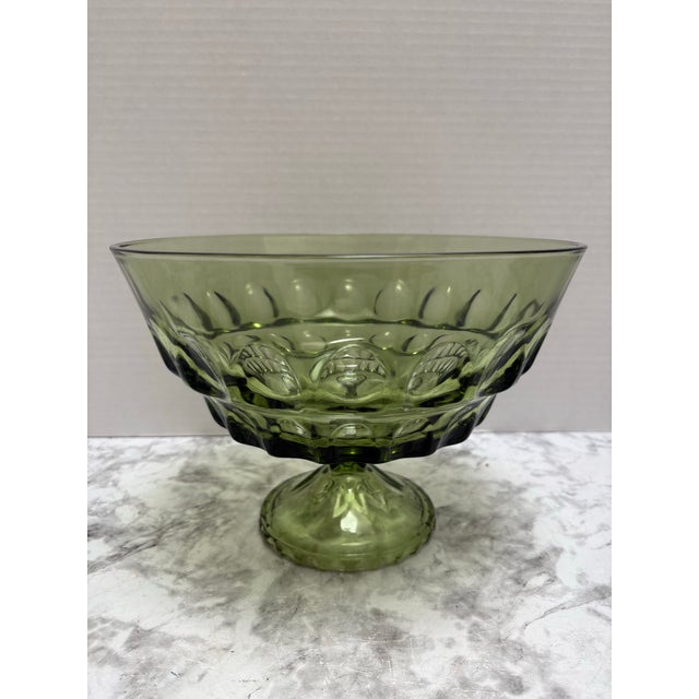 Asparagus Midcentury Large Green Glass Pedestal Bowl For Sale - Image 8 of 9