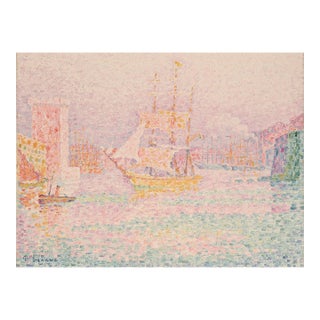 Vintage French Coastal Art Print – Pastel Harbor by Paul Signac, 48" X 36" For Sale
