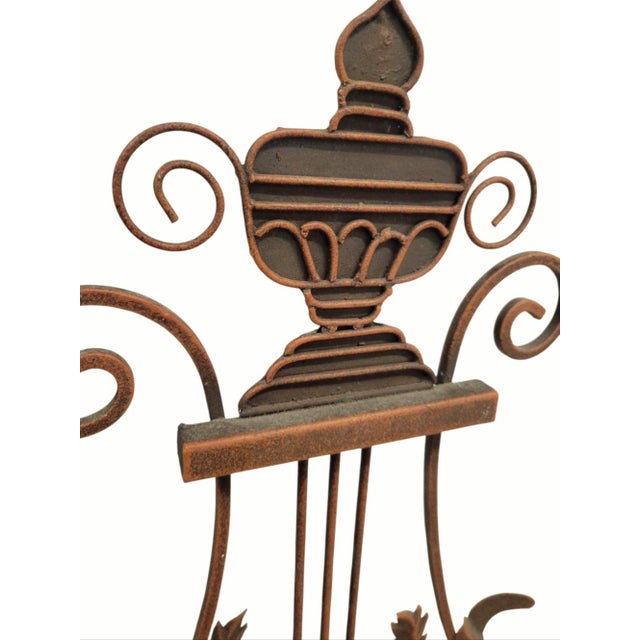 Metal Vintage Huge Iron Rust Brown Lyre Harp 3 Arm Electric Wall Sconce Lamp Fixture For Sale - Image 7 of 9