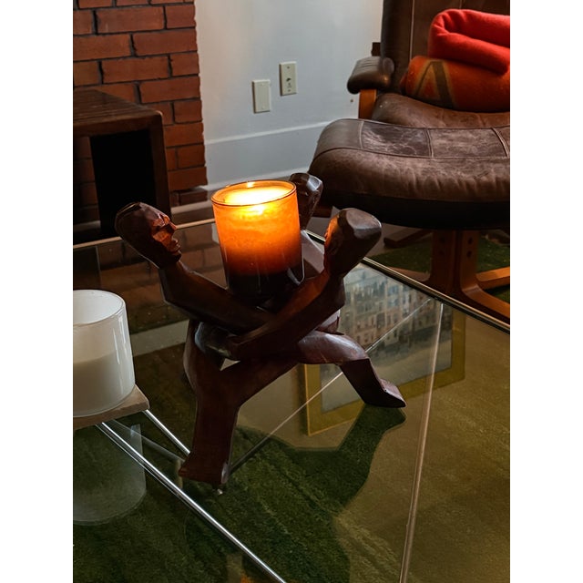 Vintage Hand-Carved Wood Interlocking Figures Sculpture For Sale - Image 4 of 13