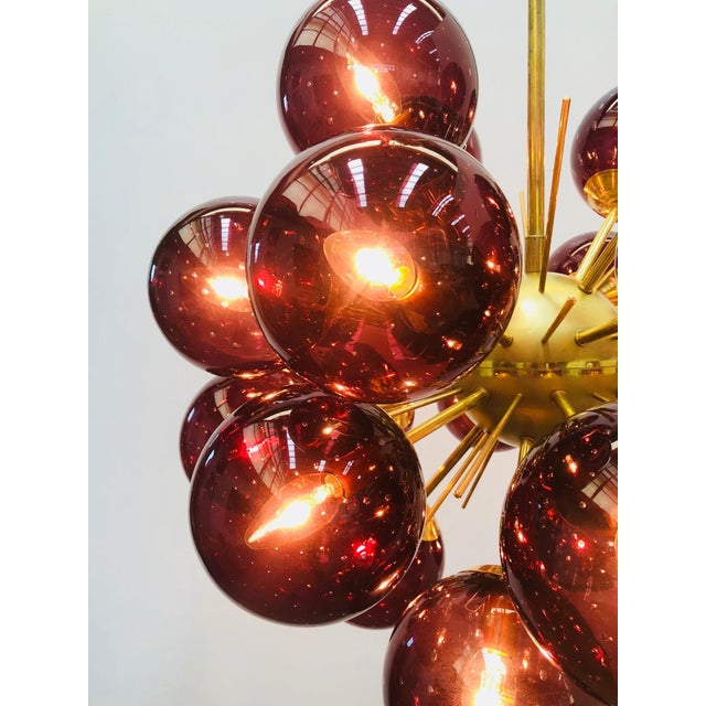 Fabio Ltd 21st Century Ventiquattro Natural Brass Amethyst Bubbles Murano Sputnik Chandelier by Fabio LTD For Sale - Image 4 of 5