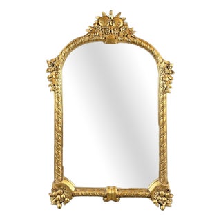 20th Century Carved and Gilded Wooden Mirror Decorated with Fruit and Flowers For Sale