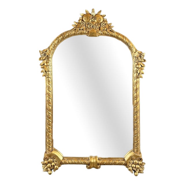 20th Century Carved and Gilded Wooden Mirror Decorated with Fruit and Flowers For Sale
