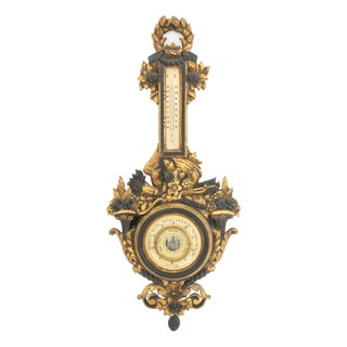 Italian Baroque Style Ebonized & Gilt Barometer For Sale