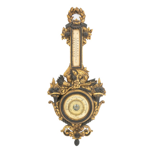 Italian Baroque Style Ebonized & Gilt Barometer For Sale