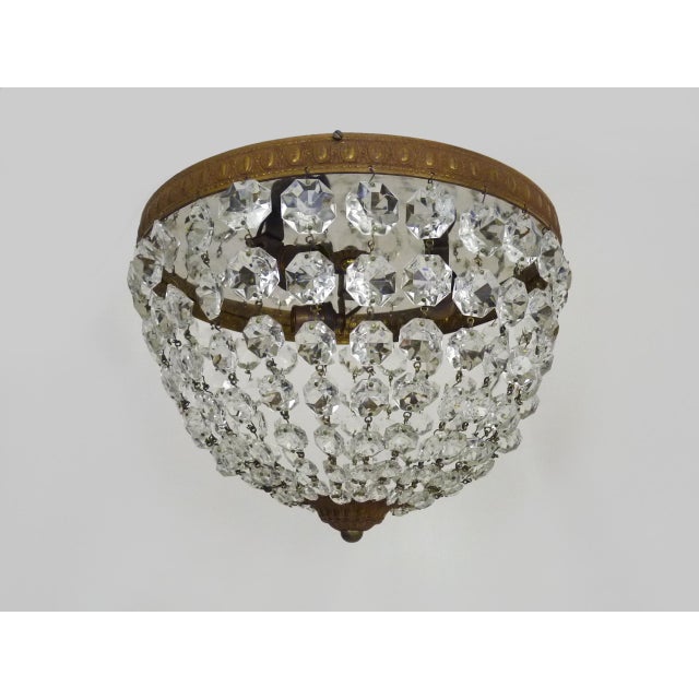 Louis XVI Style Crown-Shaped 3-Light Ceiling Light with Half-Basket Glass Pendants, 1950s For Sale - Image 4 of 9