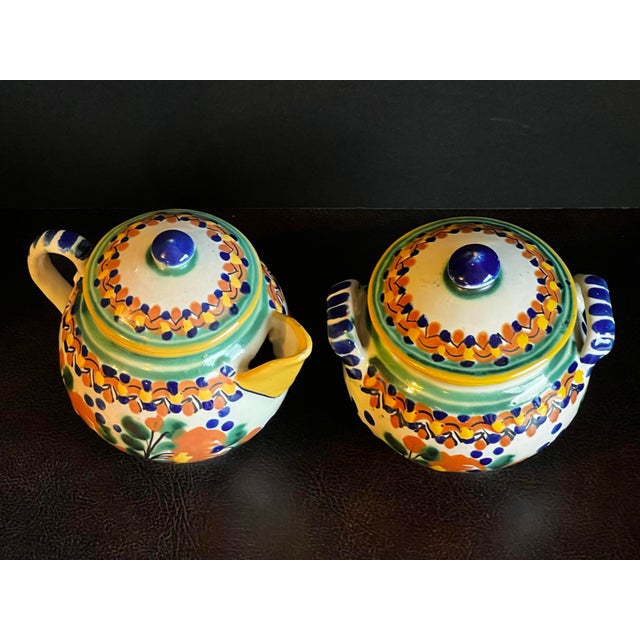 Early 20th Century Signed Ysauro Uriarte Mexican Talavera Sugar and Creamer For Sale - Image 4 of 12