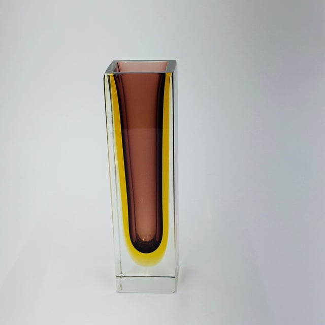 Vintage Murano Glass Vase Vintage Mid-Century Modern Sommerso Glass Square Vase For Sale - Image 17 of 17