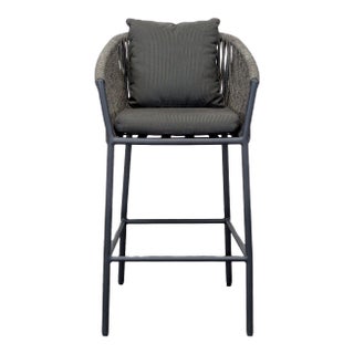 Four Hands Porto Charcoal and Bronze Performance Fabric Outdoor Bar Stool, Attributed For Sale