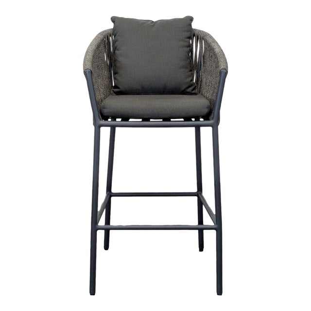 Four Hands Porto Charcoal and Bronze Performance Fabric Outdoor Bar Stool, Attributed For Sale