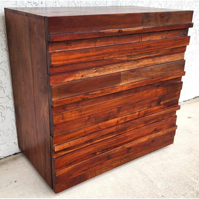 Late 20th Century 3 Piece MCM Solid Exotic Wood Bachelor Chest & Nightstands Bedroom Suite For Sale - Image 5 of 18
