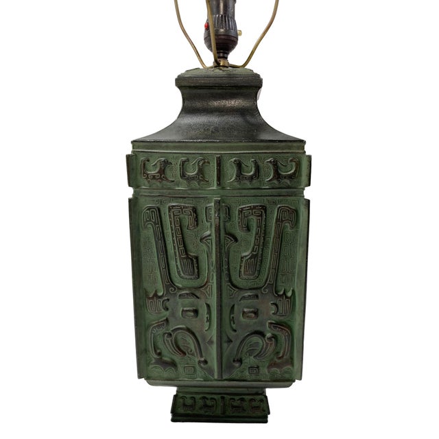 Vintage Mid Century James Mont Chinese Archaic Style Verdigris Bronze Table Lamp For Sale In Kansas City - Image 6 of 8