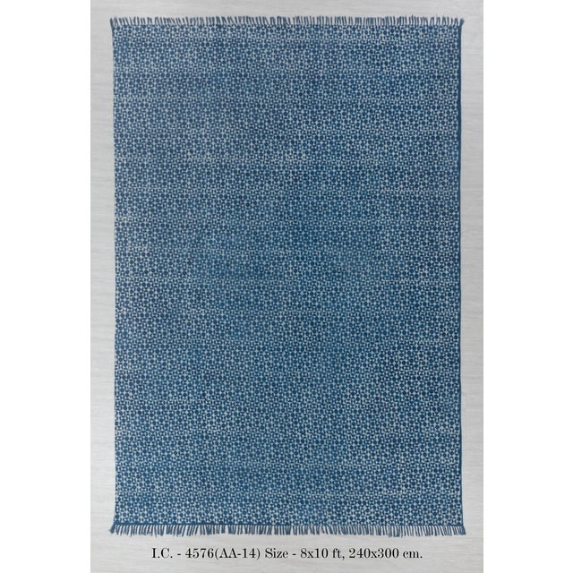 Boho Chic Blue Indigo Hand Woven Bohemian Cotton Flatweave Kilim Rug, Boho Blue Rug 5x8 Ft. For Sale - Image 3 of 10