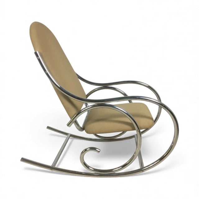 Postmodern 1970s Post Modern Tubular Chrome Rocker Rocking Chair Manner of Maison Jansen Pair Available For Sale - Image 3 of 6