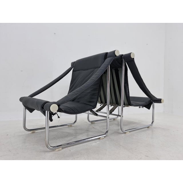 Set of Mid-Century Chrome and Leather Armchairs, 1970s For Sale - Image 11 of 17