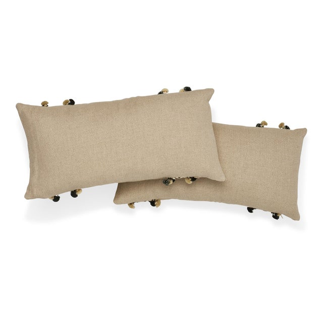Not Yet Made - Made To Order Contemporary Schumacher Piet Performance Linen Flax Two-Sided Pillow With Maracana Pom Tape For Sale - Image 5 of 7