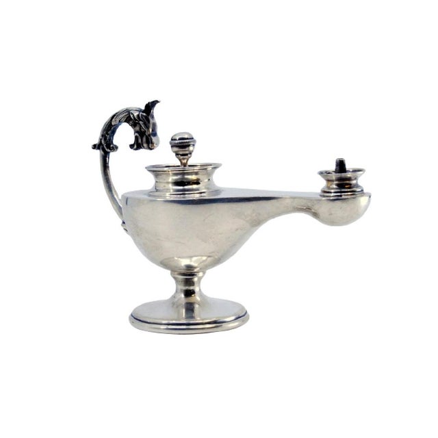 Silver Lamp with Embossed Animal Head Handle For Sale - Image 9 of 9