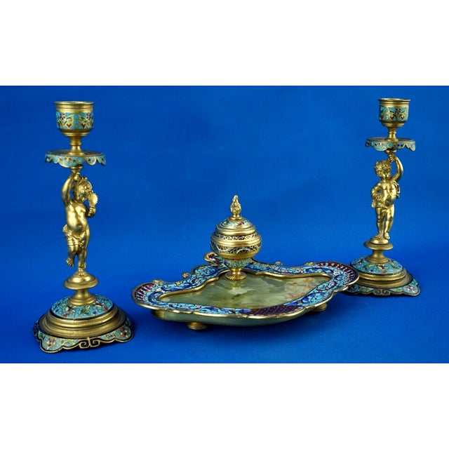 MEASUREMENTS: Candelabra: Height: 19 cm; Width: 8 cm; Depth: 8 cm; Inkwell: Height: 10 cm; Width: 21 cm; Depth: 15.5 cm;...