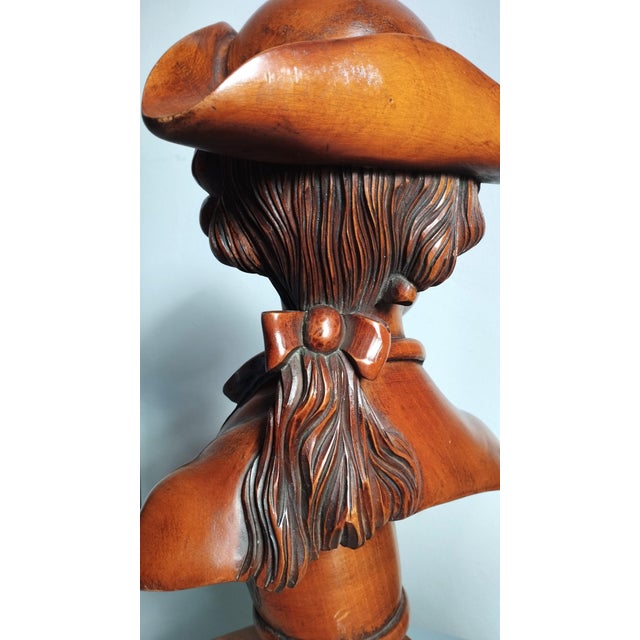 Brown Carved Wood Bust of a Sailor, 1950s For Sale - Image 8 of 12