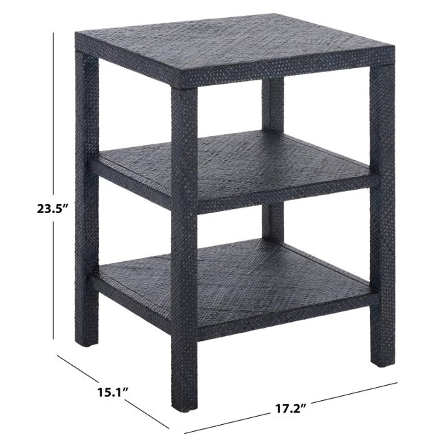Coastal Apis Raffia 2 Shelf Accent Table in Navy For Sale - Image 3 of 8