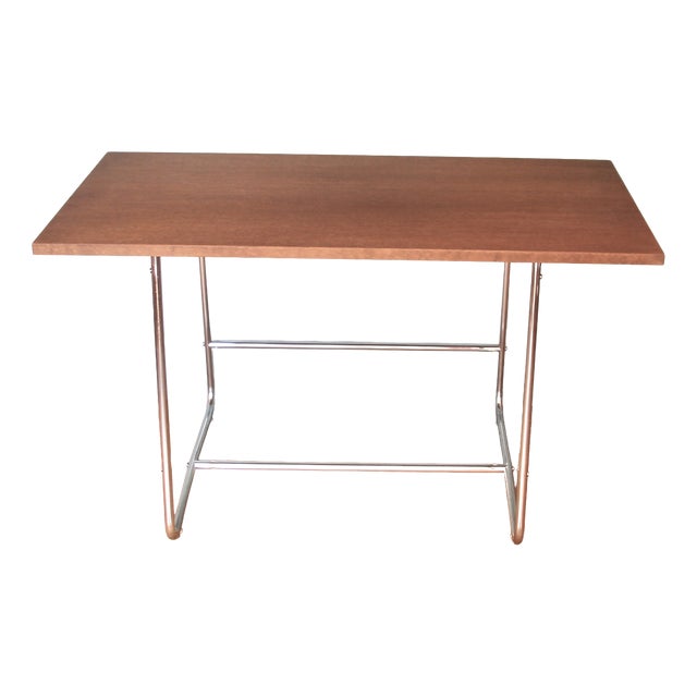 German Bauhaus Desk in Oak with Tubular Steel Base, 1930s For Sale