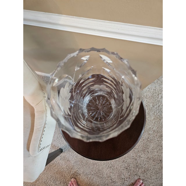 Glass Antique American Brilliant Cut Daisy & Leaf Cylinder Vase For Sale - Image 7 of 8