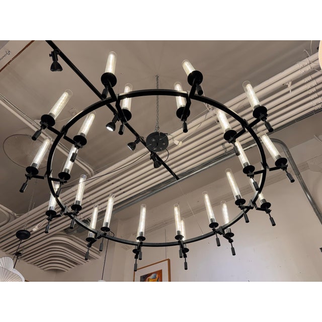 Restoration Hardware Jonathan Browning Industrial Restoration Hardware Fontanelle Round Chandelier For Sale - Image 4 of 12