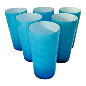 Vintage Turquoise Hand-Blown Cased-Glass Highball Glasses, Set/6