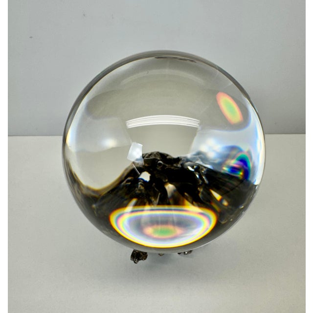 Transparent Rare Steuben Crystal Gazing Ball on Sterling Silver Wave Stand #1036 Signed 5.5” For Sale - Image 8 of 15