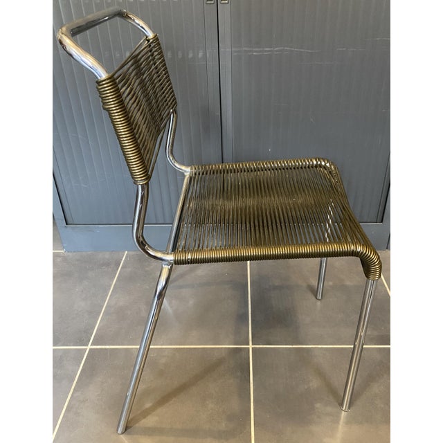 1960s Vintage Chrome and Khaki Green Scoubidou Spaghetti Chair, 1960s For Sale - Image 5 of 18