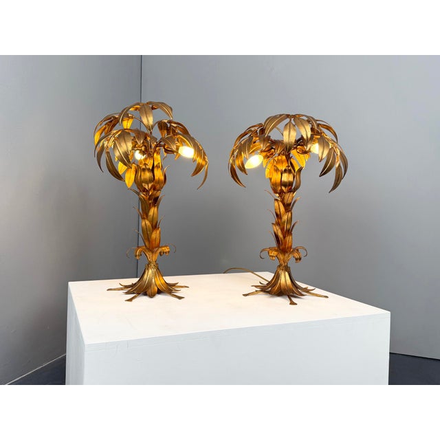 Gold-Plated Palm Tree Table Lamps by Hans Kögl, Germany, 1970s, Set of 2 For Sale - Image 4 of 9