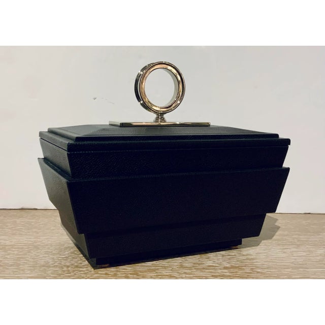 Modern Small Black Leather and Nickel Brash Box For Sale - Image 4 of 4
