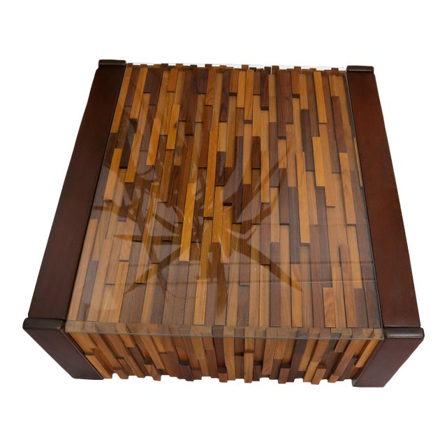 Pair of Percival Lafer Coffee Table Brazilian Rosewood Exotic Wood Mosaic For Sale