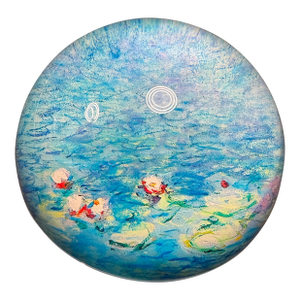 Late 20th Century Monet Style Water Lily Art Glass Paperweight Dome in Luminous Blue Tones