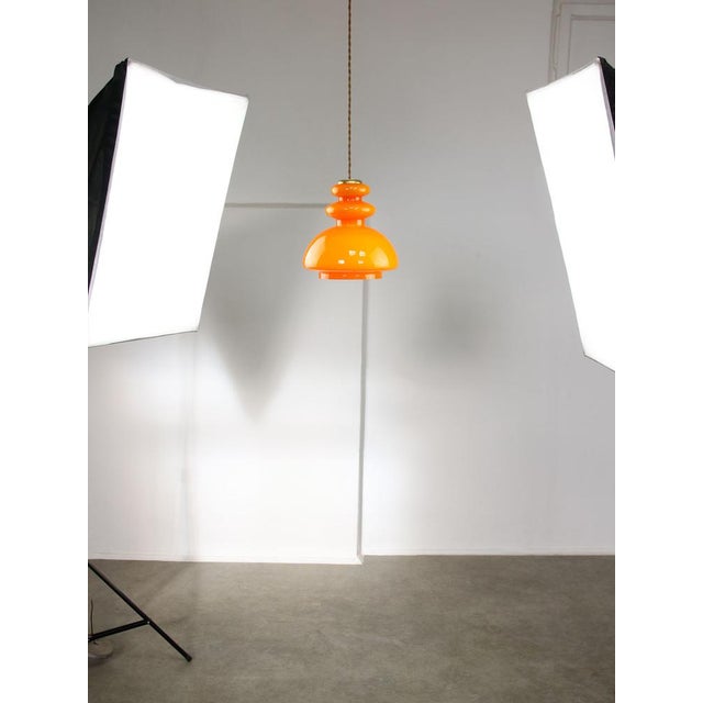 Mid-Century Modern Italian Orange Glass and Brass Pendant Lamp, 1960s For Sale - Image 11 of 18