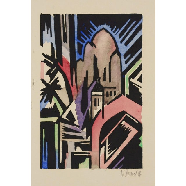 Walter Dexel, Mosque, 1916, Watercolor Woodcut For Sale - Image 6 of 6