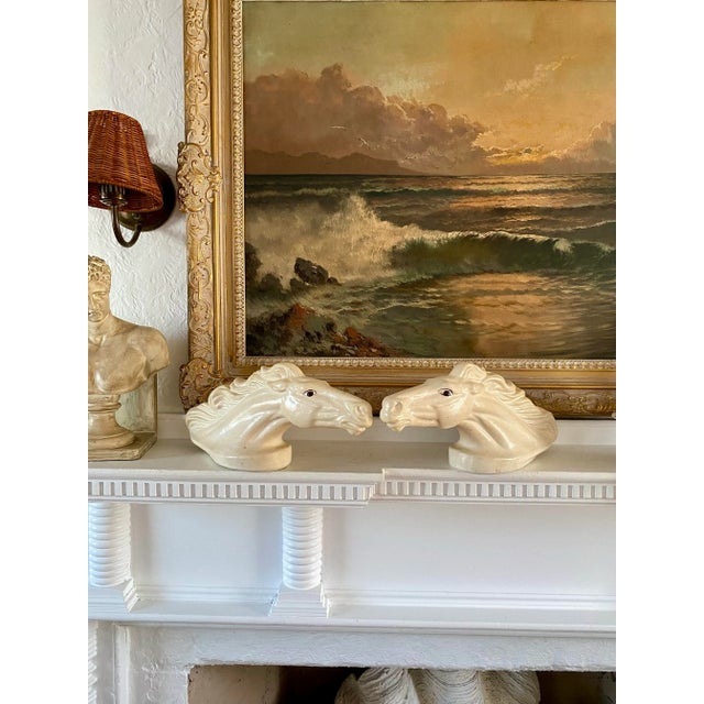 Ceramic 1950s Vintage Mid-Century Modern Large Porcelain Horse Heads, Pair For Sale - Image 7 of 8