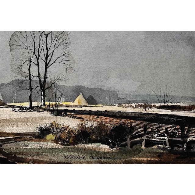 Rowland Hilder, The First Winter Snow on a Kentish Farm, 1970s, Watercolour For Sale - Image 9 of 18