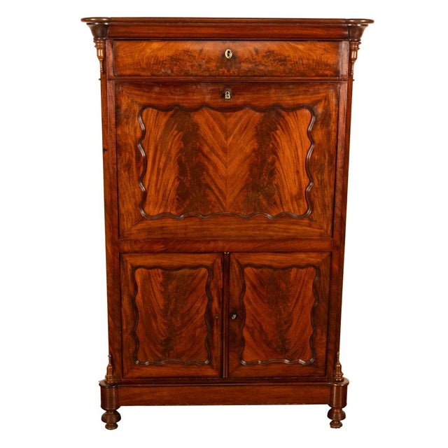 Antique Austrian Flame Mahogany Biedermeier Secretary Desk Cabinet Chest 1860 For Sale - Image 16 of 18