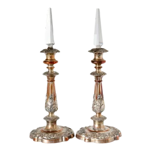 Mid 19th Century Sheffield Candlesticks with Crystal Lustres- a Pair